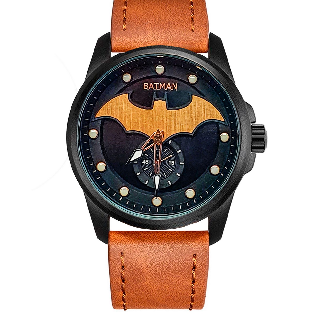 Reloj Batman Caballero Casual Elegante Cuero + Estuche Marron